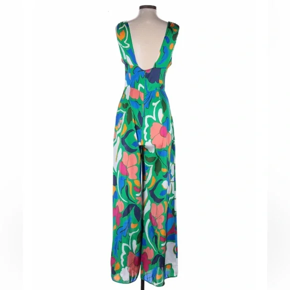 Wide-Leg Green & Blue Tropical Floral Jumpsuit | Zara Size Small | New With Tags - Picture 2 of 2